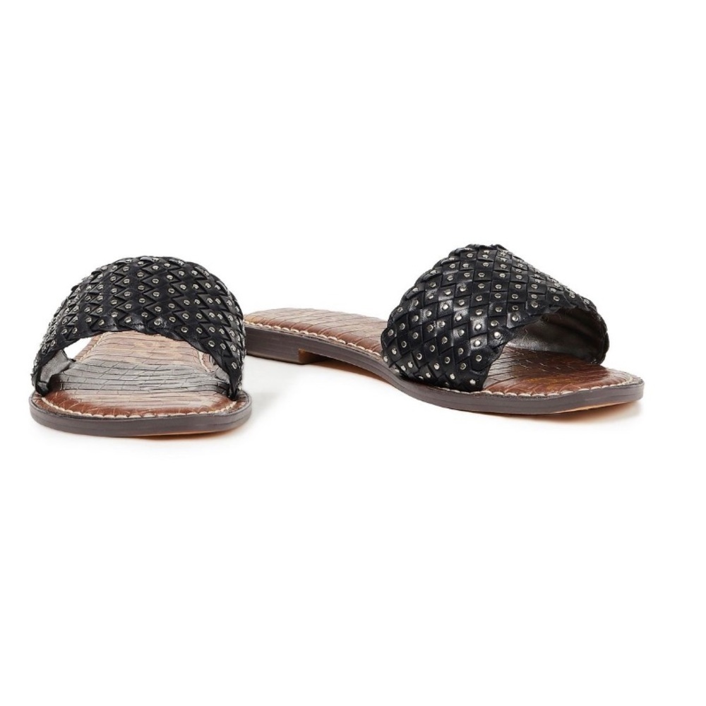 SAM EDELMAN Geraldine Studded Basketweave Black Leather Slides Women’s Sz 6 NEW